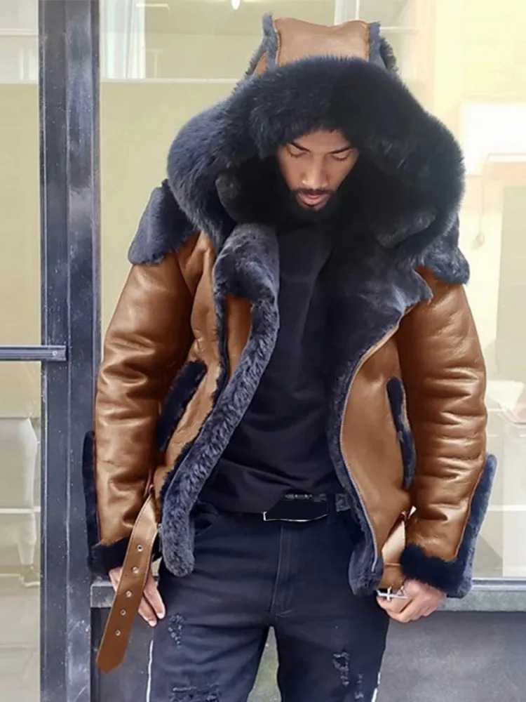 Leather Fleece Thicken Fur Coat Fashion Male Pu Zipper Short Jacket 2024 Winter Men Warm Pilot 241120