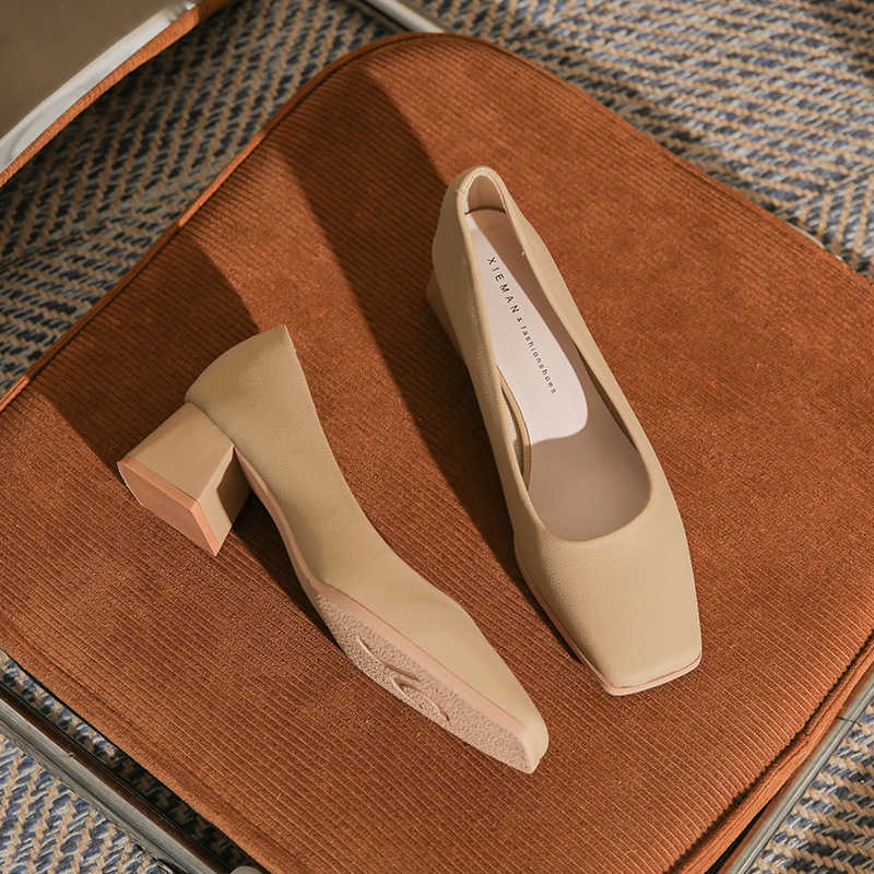 new comfortable and versatile single shoes casual and not tiring Thick heel square toe womens single shoes for spring summer autumn and winter 55CM