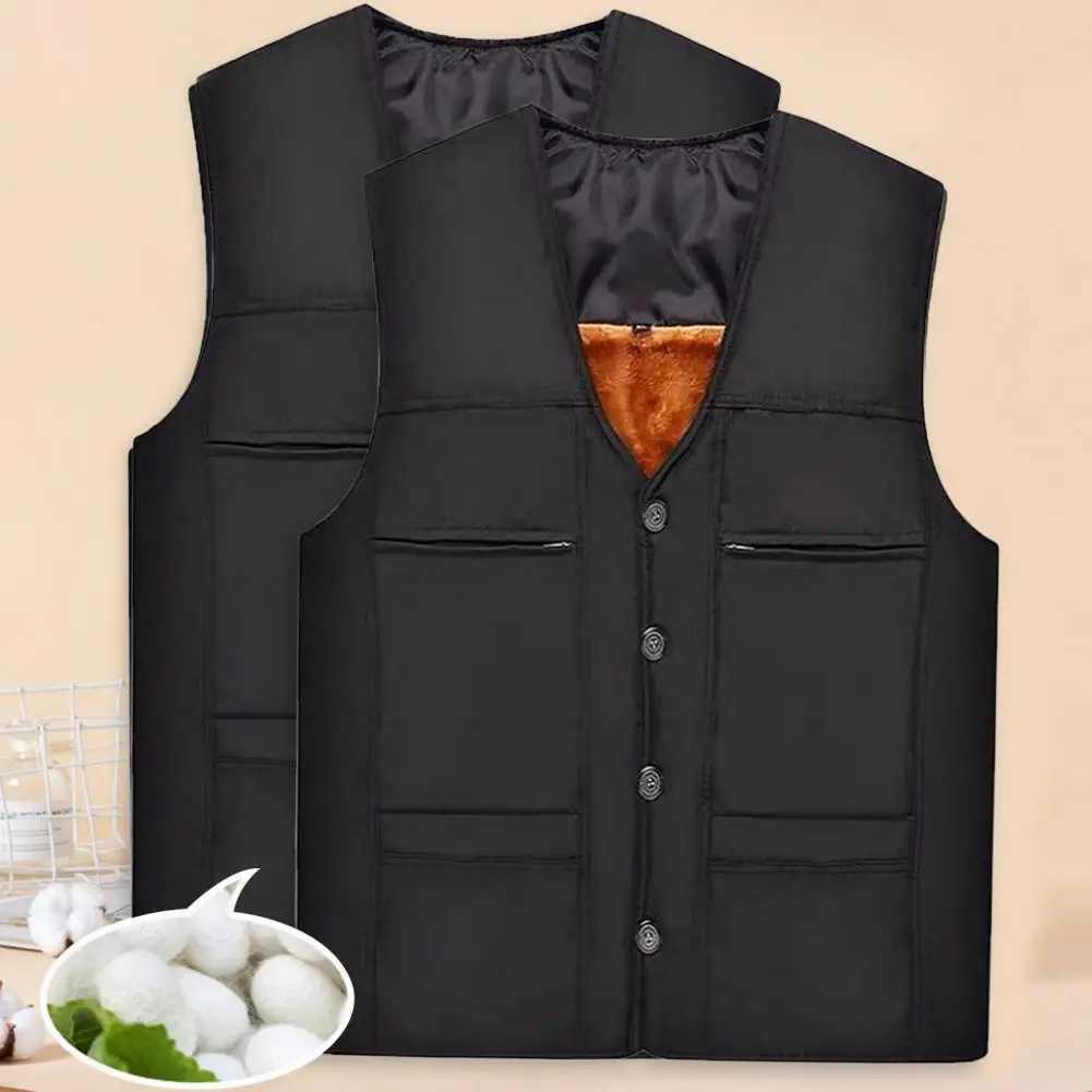 Men's Down Parkas Mens Vest Thick Cotton Cardigan Keep Warm Windproof Top Jacket Middle-aged Men Winter Plus Velvet Vest Loose Sleeveless Coat z2