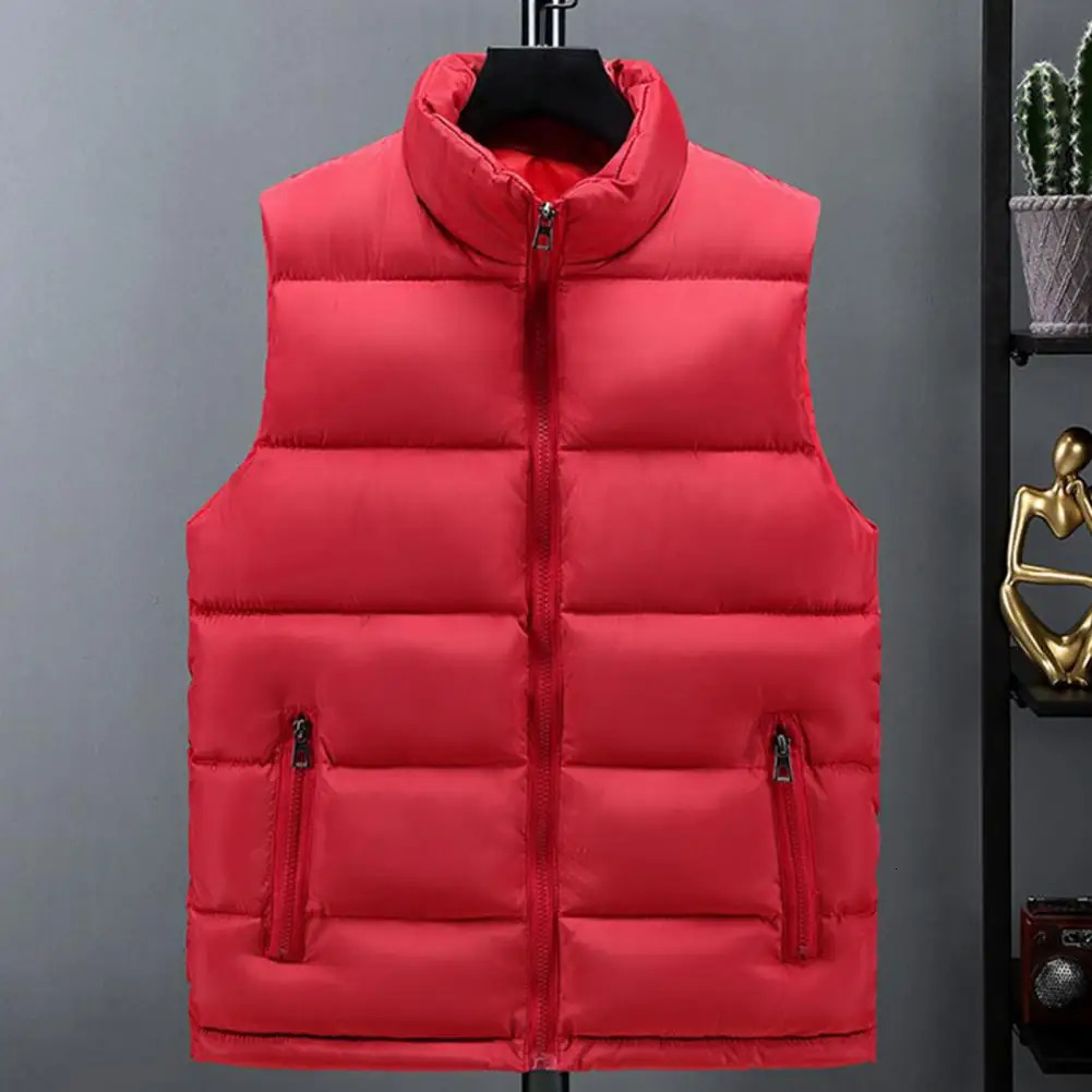 White Vest Jacket Men Solid Color Thickened Stand Collar Zipper Slim Fit Sleeveless Autumn Winter 241129