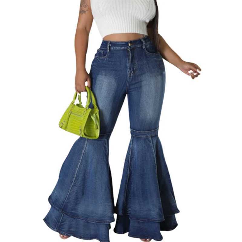 Women's Jeans Fashionable Splicing Layer Flared Jeans Womens High Waist Comfortable Commuting Jeans Womens Casual Stretch Wide Legs Trouser H2411