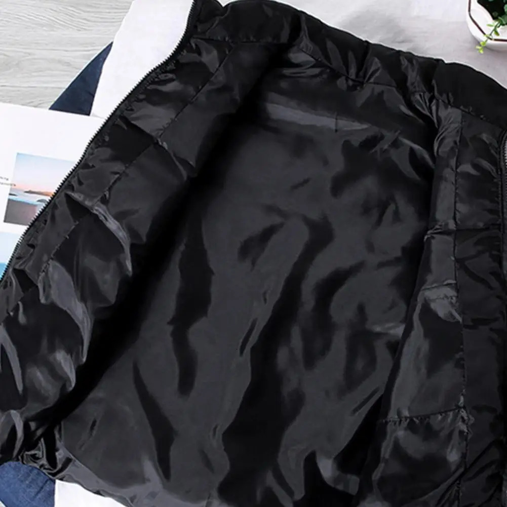 White Vest Jacket Men Solid Color Thickened Stand Collar Zipper Slim Fit Sleeveless Autumn Winter 241129