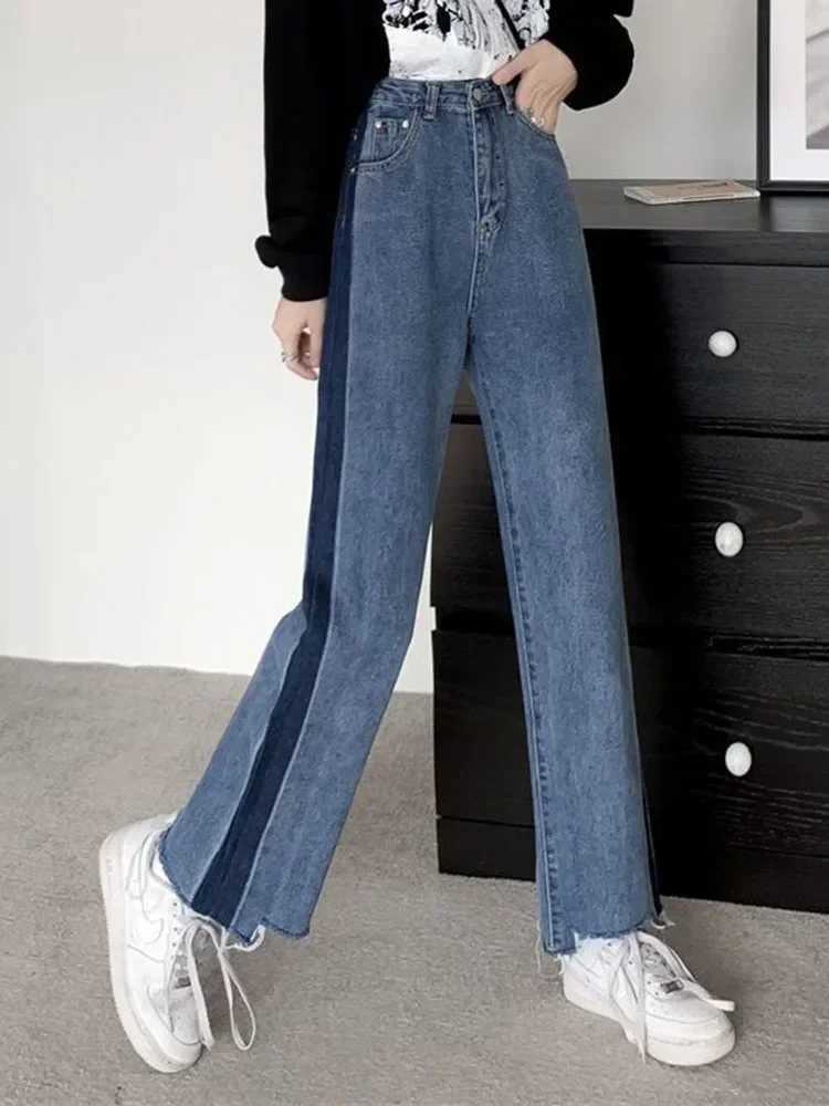 Women's Jeans Ankle Length New High Waist Side Stripe Straight Jeans Womens Baggy Big Size 5XL Wide Leg Jeans Spring from South Korea H241130