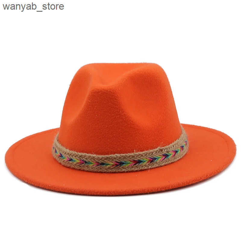 Wide Brim Hats Bucket Hats Women Men Woolen Fedora Hat With Leather Ribbon Gentleman Elegant Lady Winter Autumn Wide Brim Jazz Church Panama Sombrero 