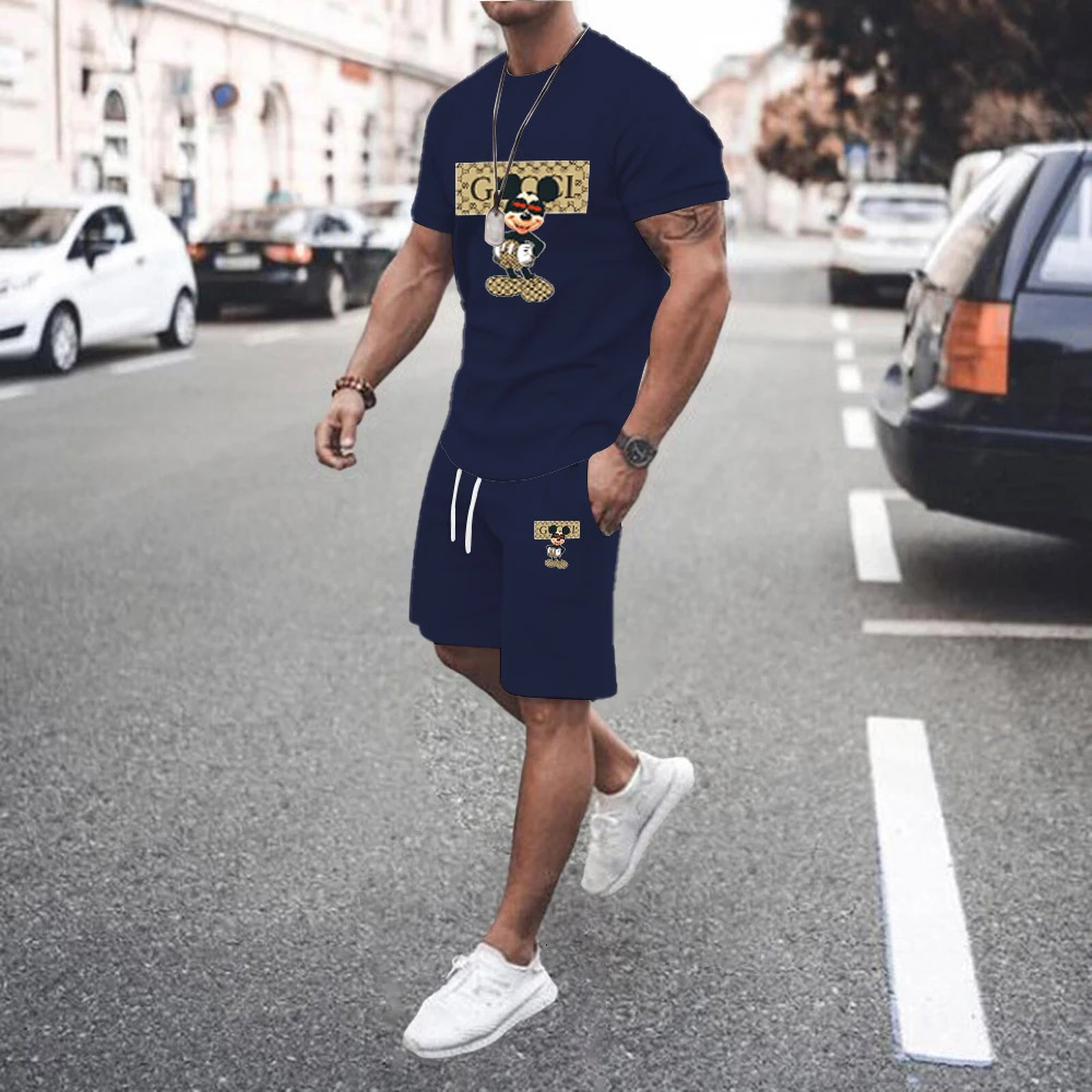 2024 Summer Mens set Explosive Super Casual Fashion Sportswear 3d Digital Printed Shortsleeved Tshirt Suit 240419