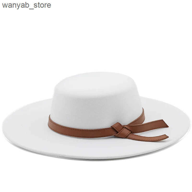 Wide Brim Hats Bucket Hats Cream Flat Top 10cm Wide Brim Fedora Hats Men Gentleman Boater Hat Fashion Party Wedding Hats for Women Elegant Church Chap