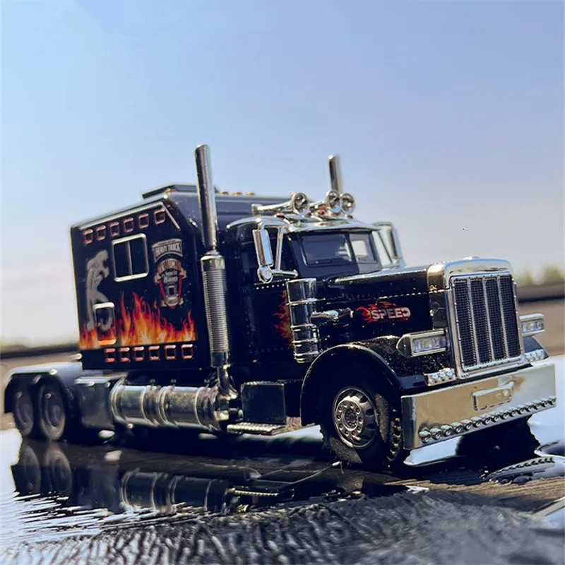 124 Alloy Trailer Truck Head Car Model Diecast Metal Container Engineering Transport Vehicles Kids Toy Gift 240430