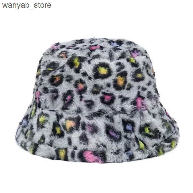 Wide Brim Hats Bucket Winter Women Fashion Print Ladies Warm Panama Hat Wool Soft Velvet Thickened Fur Rabbit Hair Outdoor Fisherman L240910