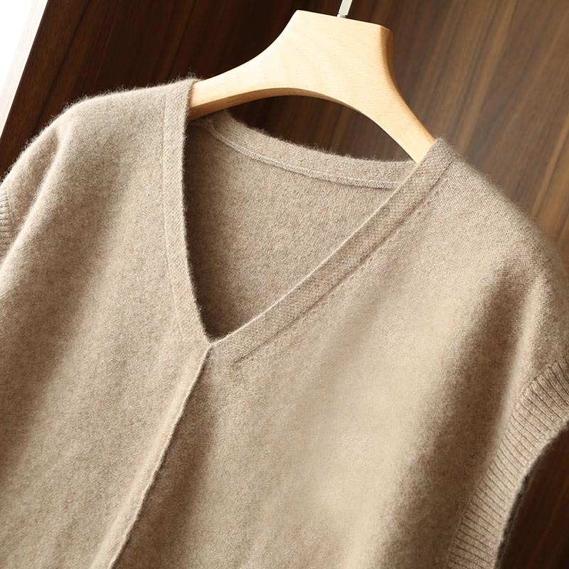 Cashmere Ladies New 100%Pure Wool Knit Waistcoat Spring V-Neck Large Size Sweater Wild Sleeveless Vest Solid Loose Top