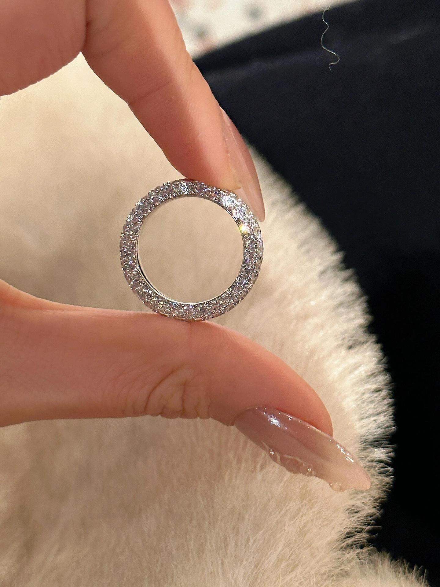 Sweet Cute Ins Sparkling Deluxe Jewelry Real 100% S925 Sterling Silver Pave White Lab Moissanite Diamond Eternity Party Women Wedding Circle Ring Gift
