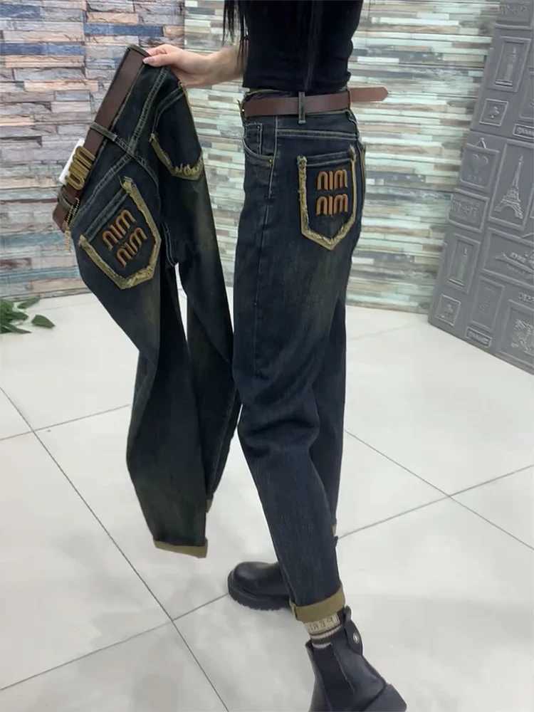 Women's Jeans Y2k womens jeans 2024 new autumn and winter plus size Harlan jeans womens velvet dad pants fat mm thin pear body pants H241130