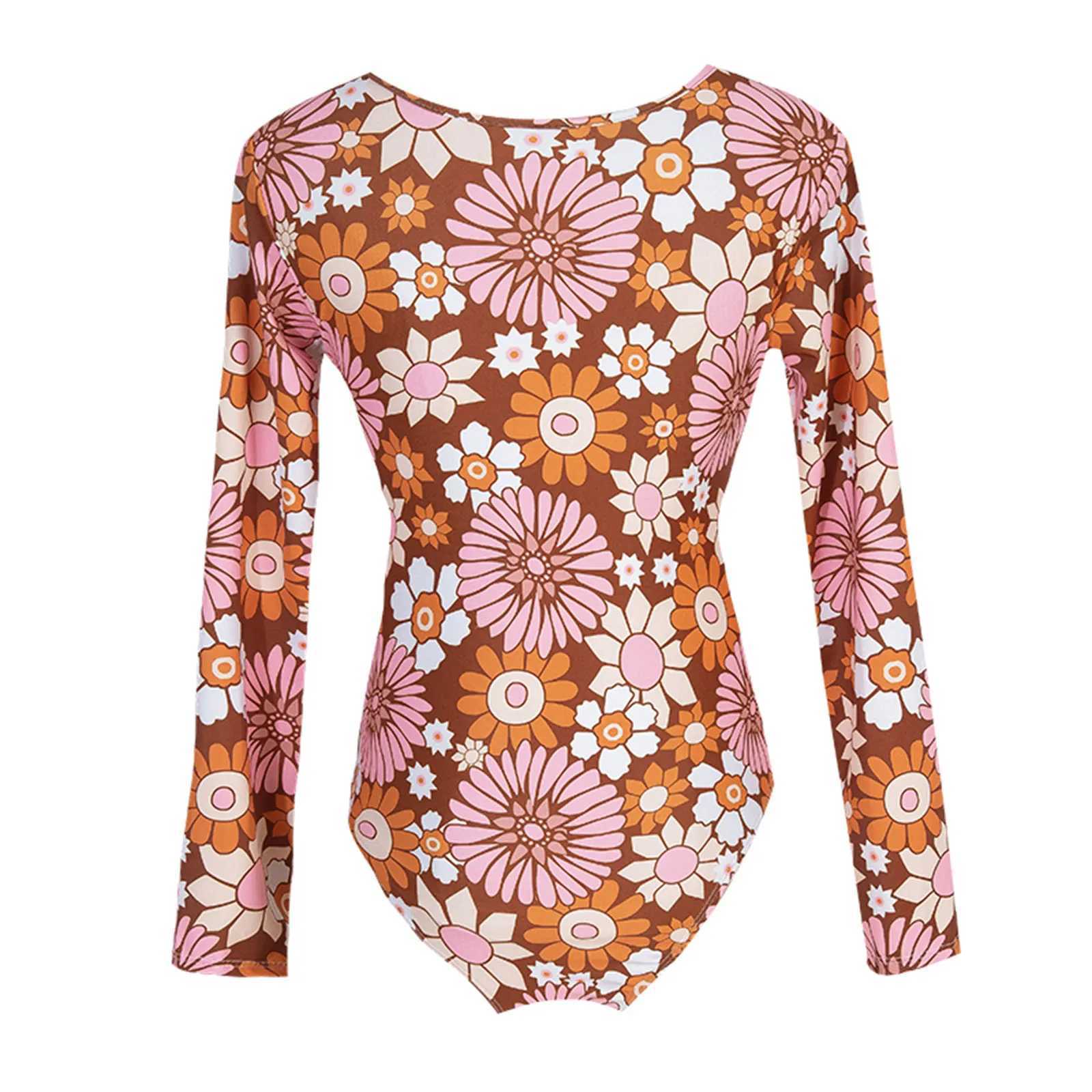 Women's Swimwear Womens Long Sleve Flower Single Piece Swimsuit Fashion Zipper Swimsuit Fashion Swimsuit Womens Swimsuit Beach Wear H241130