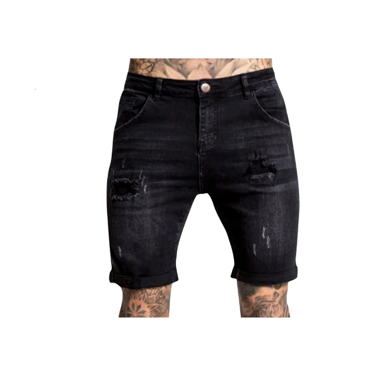 Stretch Denim Shorts Mens Summer Thin Loose Korean Style Trendy Jodhpurs Ripped Casual Pants 240415