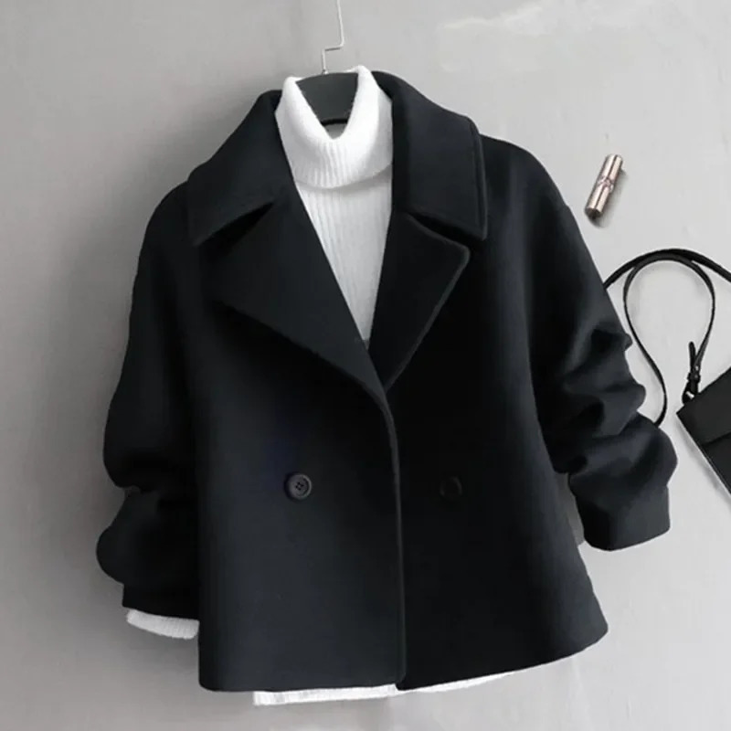 Elegant Cropped Woolen Jacket For Women Fashionable Korean Style Winter Arrival Single Button Overcoat In Inner Layer 241129