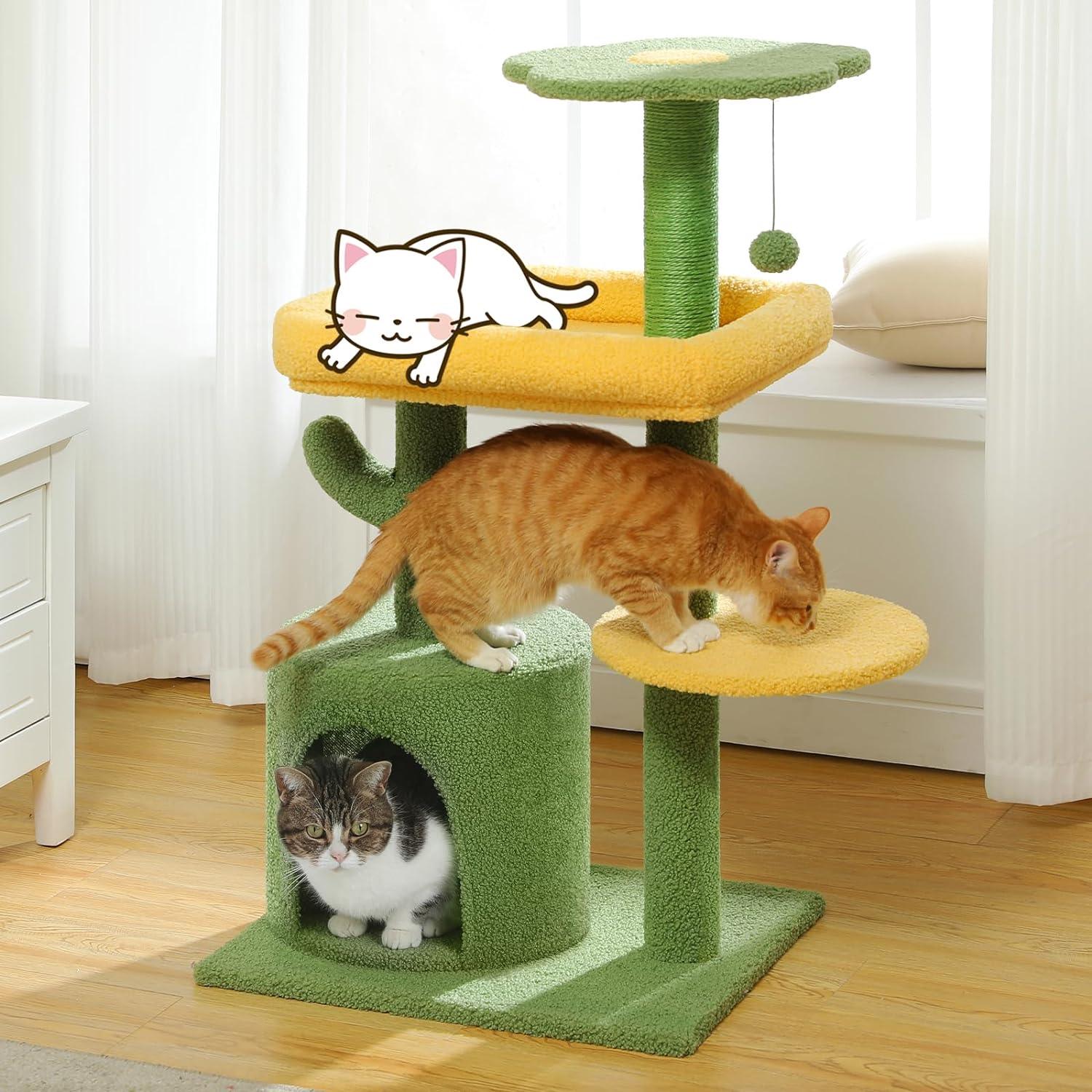 Made4Pets Cat Tree, 37" Multi-Level Indoor Cat Tree With Perch & Ball & Scratching Posts Cat Tower, Green, 3-7days delivery