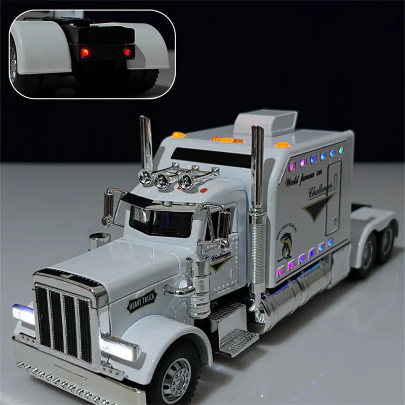 124 Alloy Trailer Truck Head Car Model Diecast Metal Container Engineering Transport Vehicles Kids Toy Gift 240430