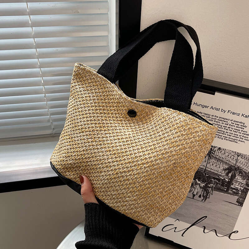 Summer Rattan Woven Bucket New Vacation Beach For Women, Ins Single Shoulder Tote Bag B1