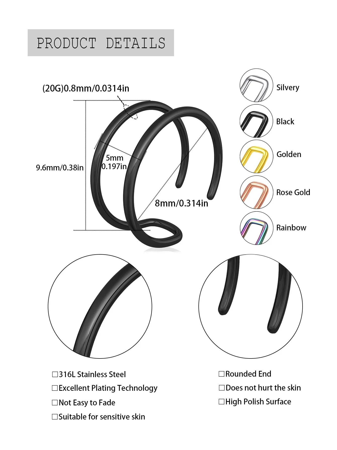 5Pcs Piercing Clip Nose Ring Cuff Body Jewelry Trend Ear Cuffs Rings For Women Girl Gift Nariz 241125