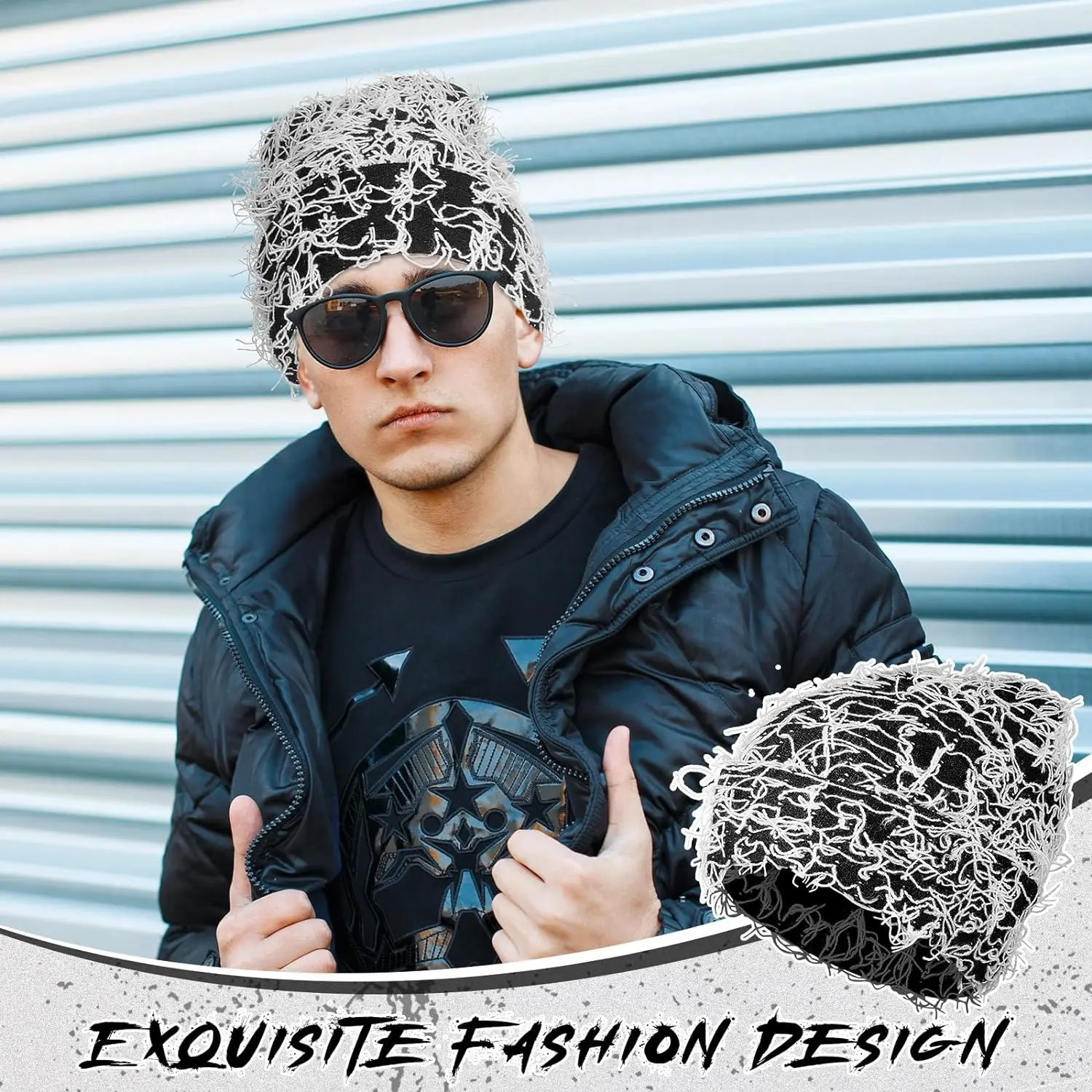 Distressed Knitted Beanie Fuzzy Winter Hats Thick Warm Beanies Snow Skull for Kid Women Men Outdoor Ski Knit Cap 241125