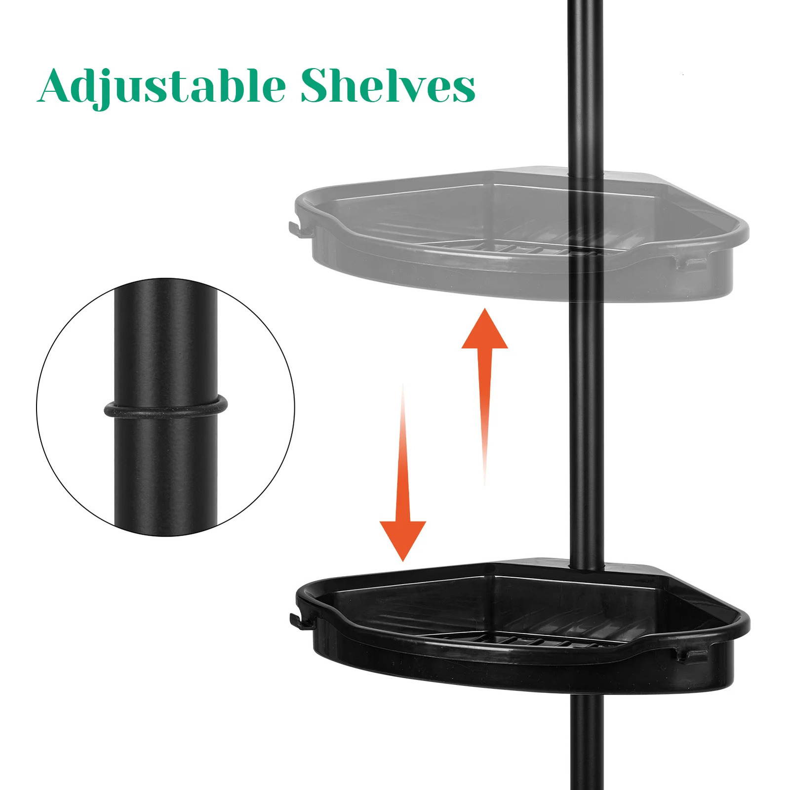 Anti rust shower caddy corner for bathroom 4-layer adjustable shelf with tension bar black shower organizer for bathroom 241127