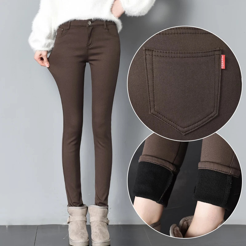 Candy Color Thick Velvet Lined Tight Jeans Womens Winter Mid Waist Warm Legs Vaqueros Extra Large Stretch Denim Pencil Pants 241122