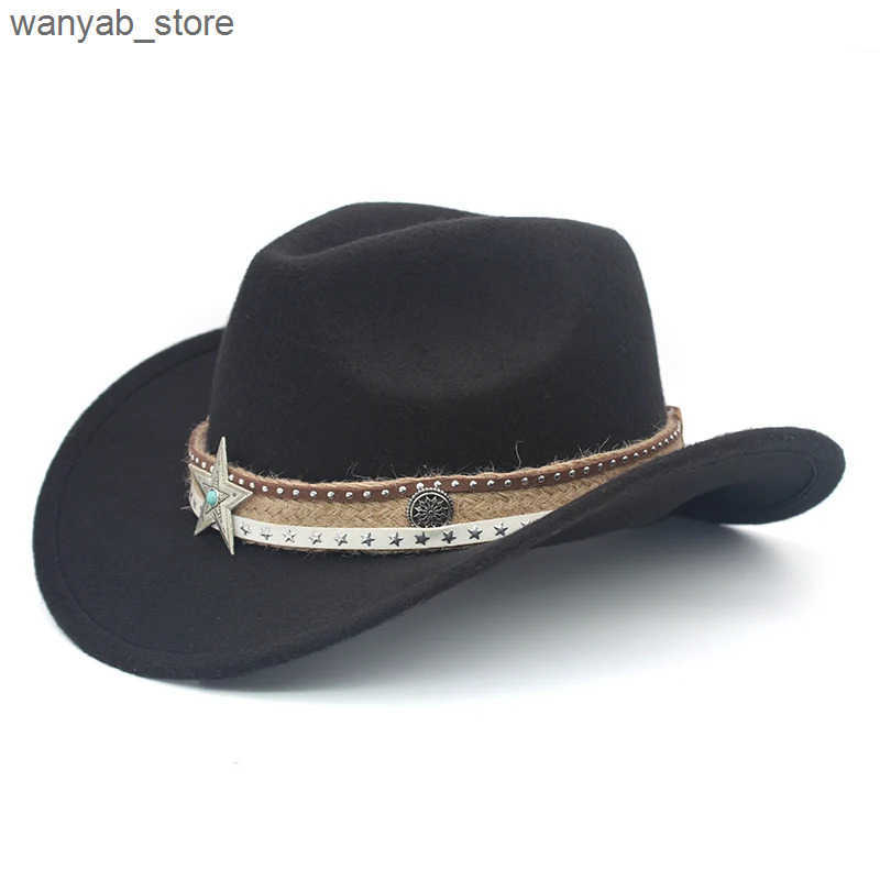 Wide Brim Hats Bucket Hats 3 Sizes Parent-child Men Women Kids Children Woolen Western Cowboy Hat Wide Brim Sunhat Party Travel Outdoor Cap Classical 