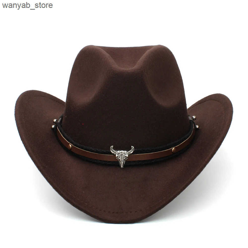 Wide Brim Hats Bucket 3 Sizes Parent-child Men Women Kids Children Woolen Western Cowboy Hat Sunhat Party Travel Outdoor Cap Classical Retro L240910 L