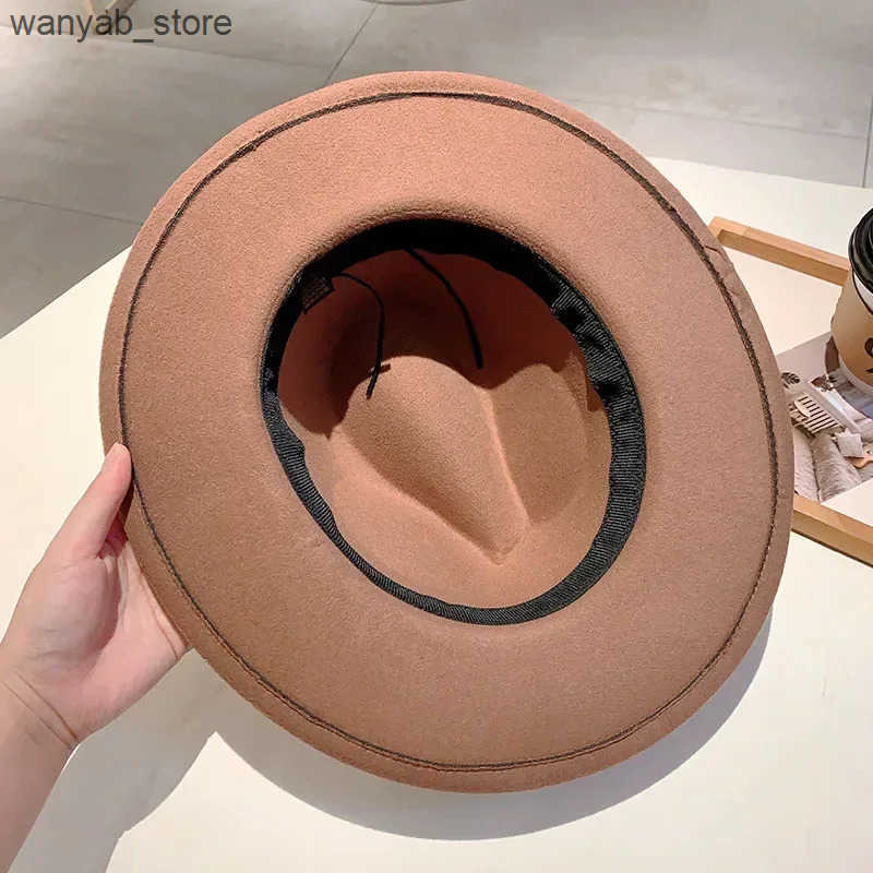 Wide Brim Hats Bucket Hats KAMMPT Woolen Fedora Women 2024 New Fashion Casual Autumn Winter Hat with Wide Brim Trendy Stylish Vintage Trilby for Trave