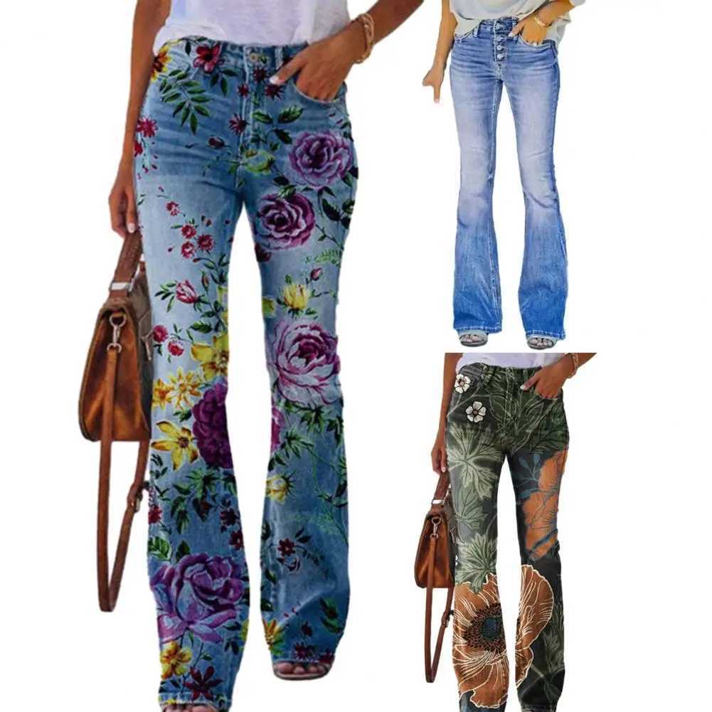 Women's Jeans Printed Flare Jeans Womens Low Waist Trouser Retro Aesthetic Denim Pants T-shirt Mom Casual Korean Fashion Jeans H241130