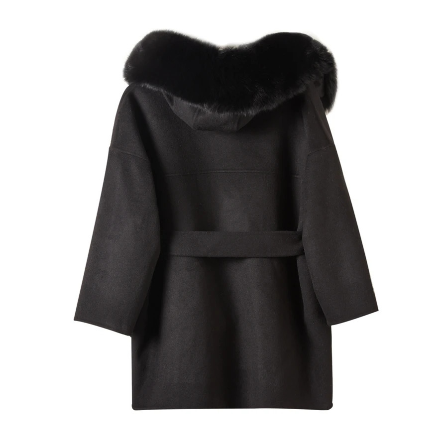 2023 Arrival High Quality Cashmere Women Jacket Real Fur Collar Fashion Model Wool Coat 241121