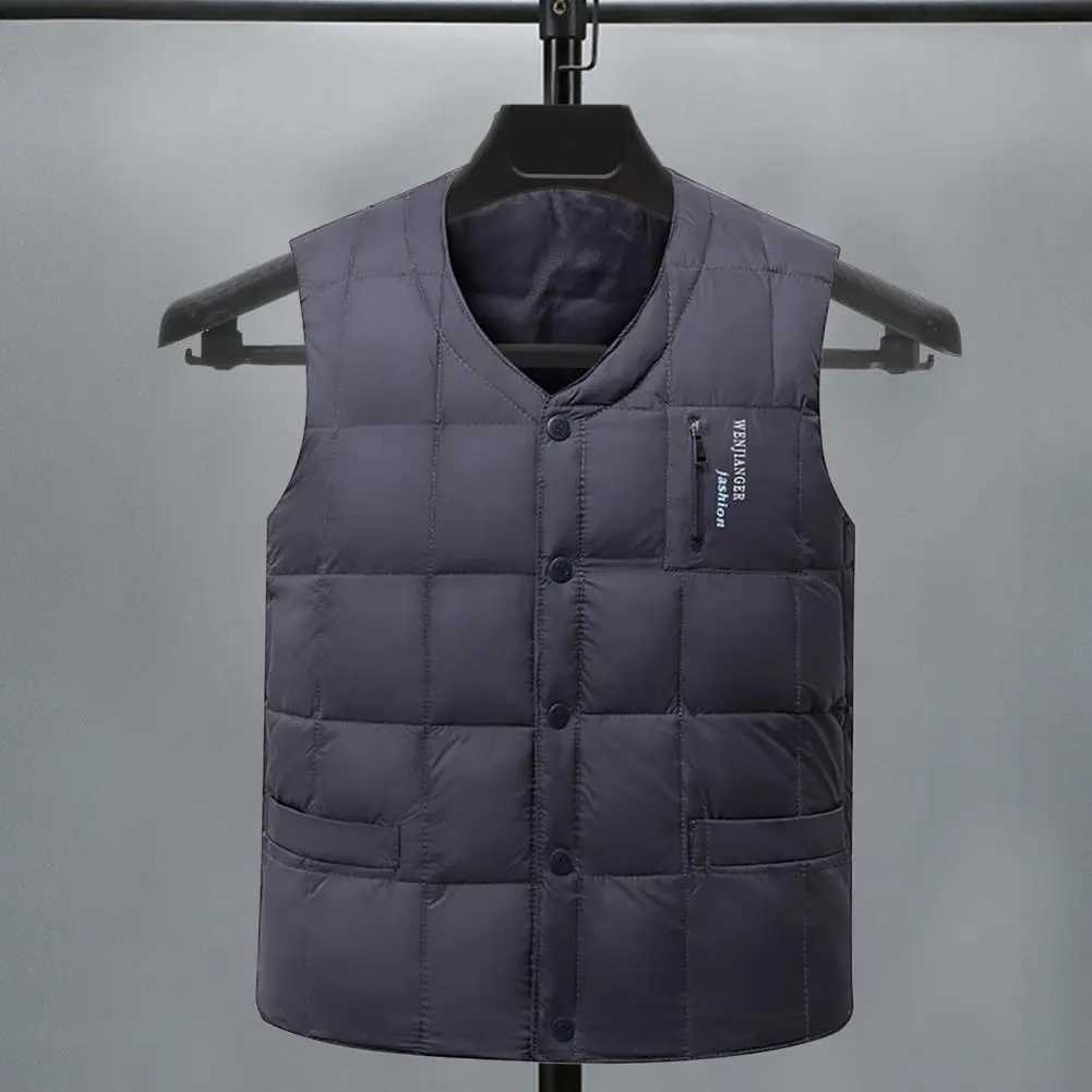 Men's Down Parkas Winter Mens Vest Casual Padded Plush Single-breasted Sleeveless Winter Jacket Fashion V-neck Warm Fishing Vest Clothing Jacket 