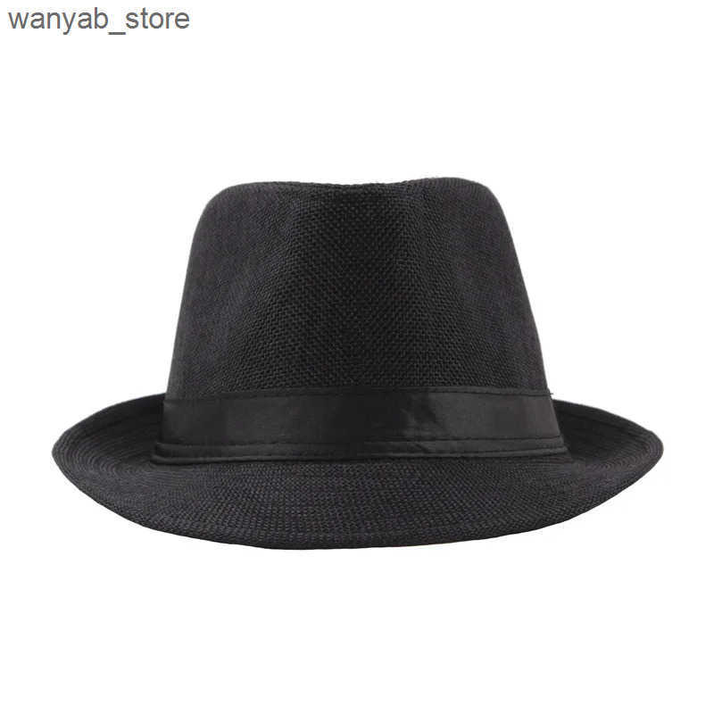 Wide Brim Hats Bucket Hats Trendy Wide Brim Men Straw Hat Women Summer Solid Color Fedoras Jazz Sun Cap Outdoor Casual Panama Cowboy Hats L240910