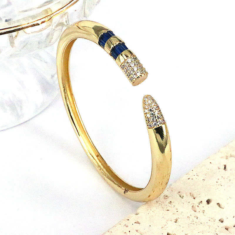 Charm Bracelets Unique retro color geometric micro-inset zircon copper plating 18k fashion trend open bracelet woman Q240430