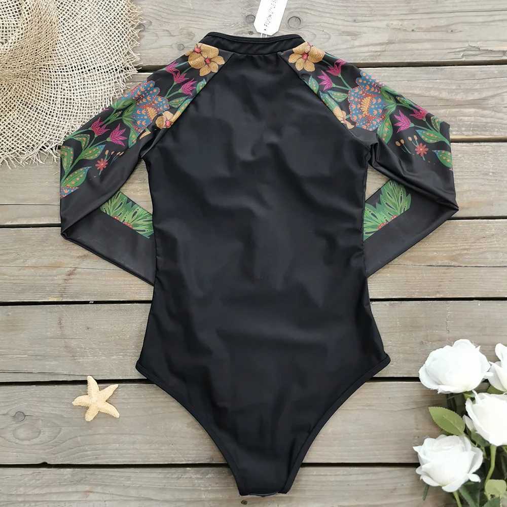 Women's Swimwear Surfing sports swimsuit one-piece long Slves womens swimsuit skeleton zipper high-quality swimsuit Halloween is coming H241130