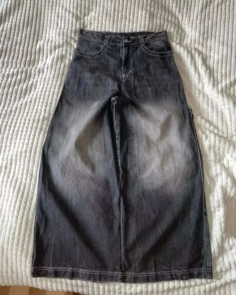 American Y2K Letter Embroidered Washed Straight Jean Street Hip Hop Loose Oversized Wideleg Pants Couple Punk Jeans 241121