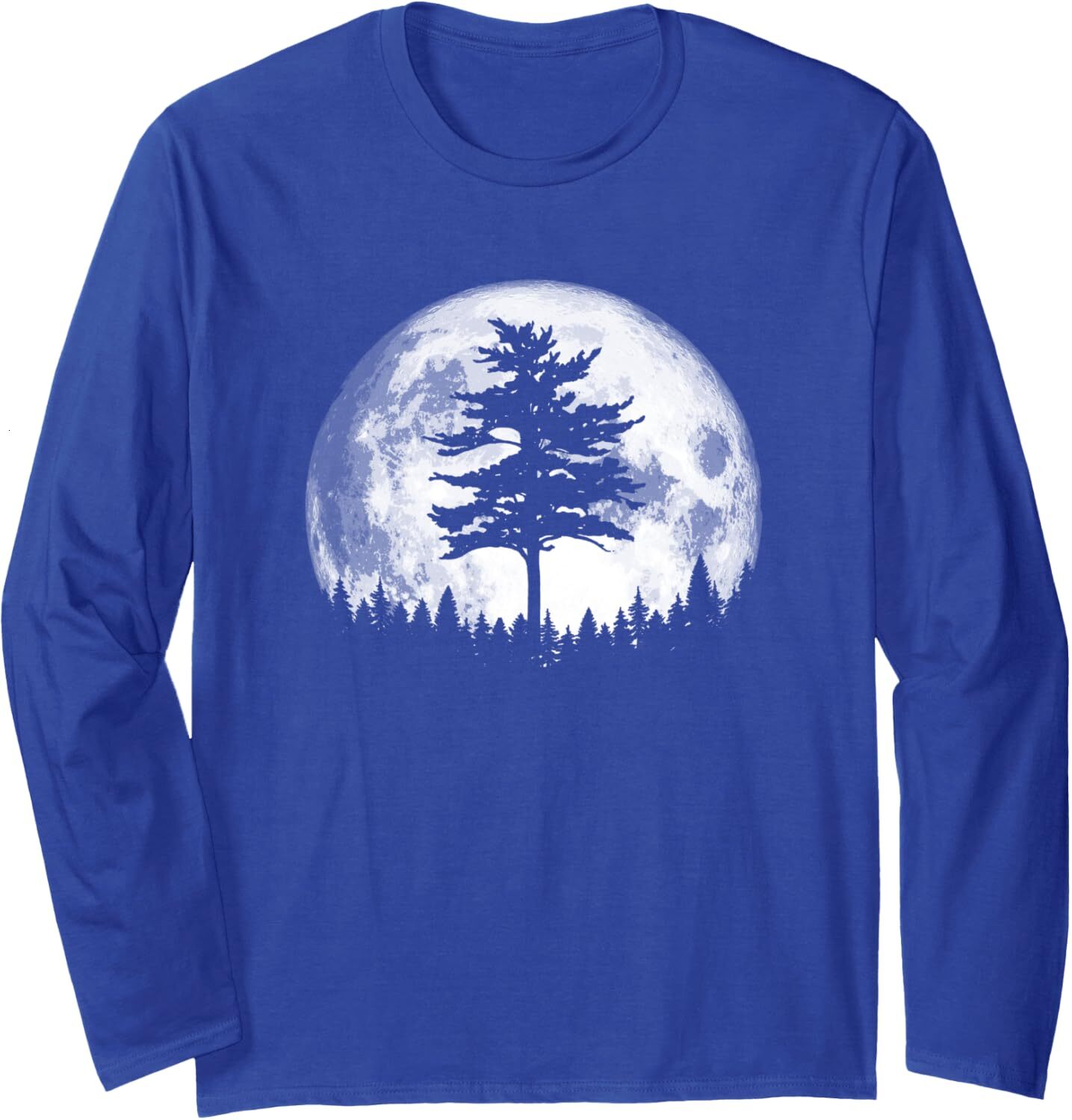 Long Sleeve Shirts for Men sweatshirt Retro Full Moon Minimalist Pine Tree Vintage Graphic Long Sleeve Tee Streetwear Casual tops clothes Fashionable 