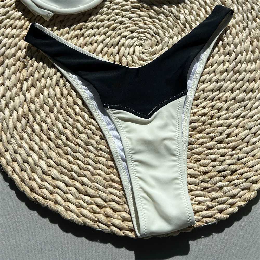 Women's Swimwear Black and white patchwork mini thong bikini push up swimsuit womens 2024 sexy swimsuit low waist Brazilian bikini set H241130