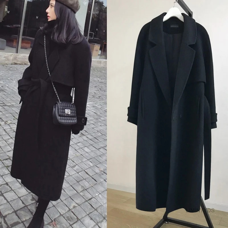 Spring Women Wool Blends Trench Coat Elegant Outerwear Casual Loose Cardigan Female Cashmere Overcoat Korean Version 241129