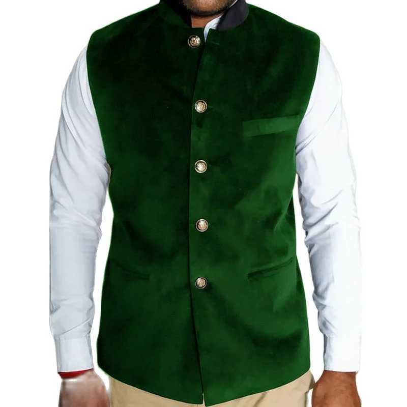 Men's Vests Mens Suit Vest Velvet Retro Slim Fit Jacket Stand-up Collar Steampunk Waistcoat Winter Warm Vest z241129