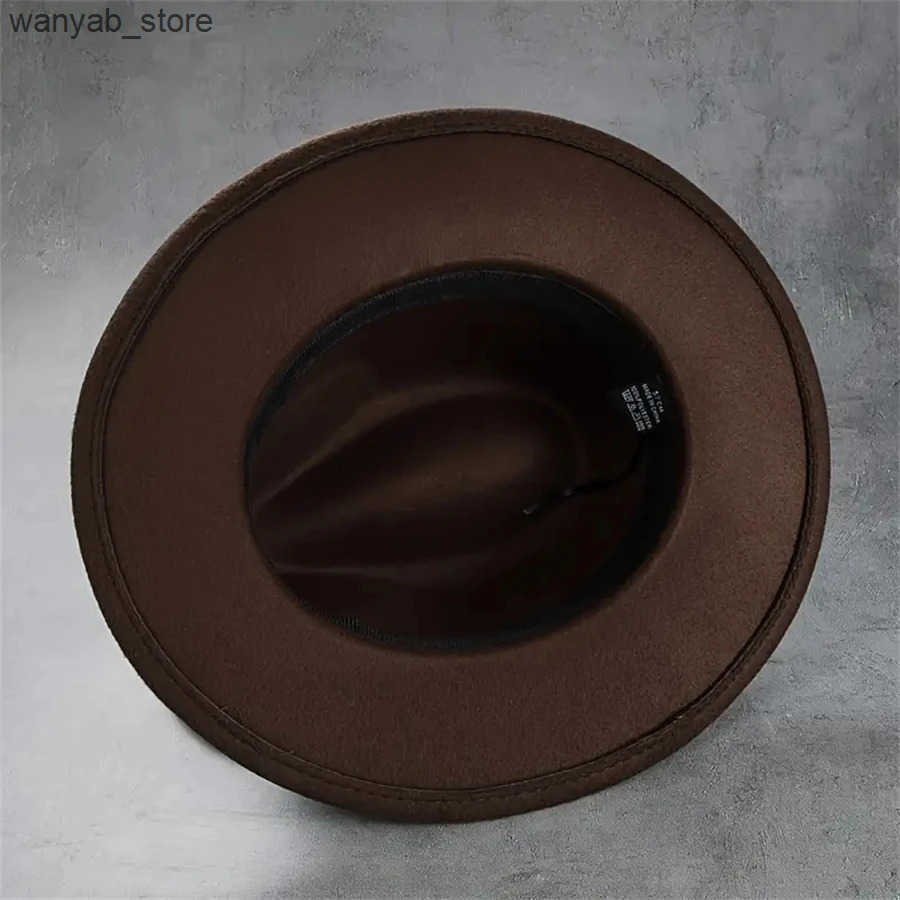 Wide Brim Hats Bucket Hats A Mens Western Cowboy Hat Retro Felt Top Hat Leather Buckle Accessories Jazz Hat Multi-Colored For Women To Wear L240910