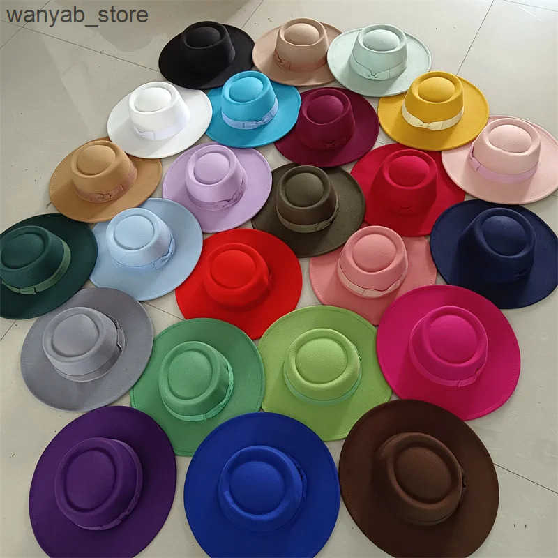 Wide Brim Hats Bucket Hats Wholesale price Fedora hat winter circular concave convex surface flat top fashion men and women felt jazz hat Fedora L2409