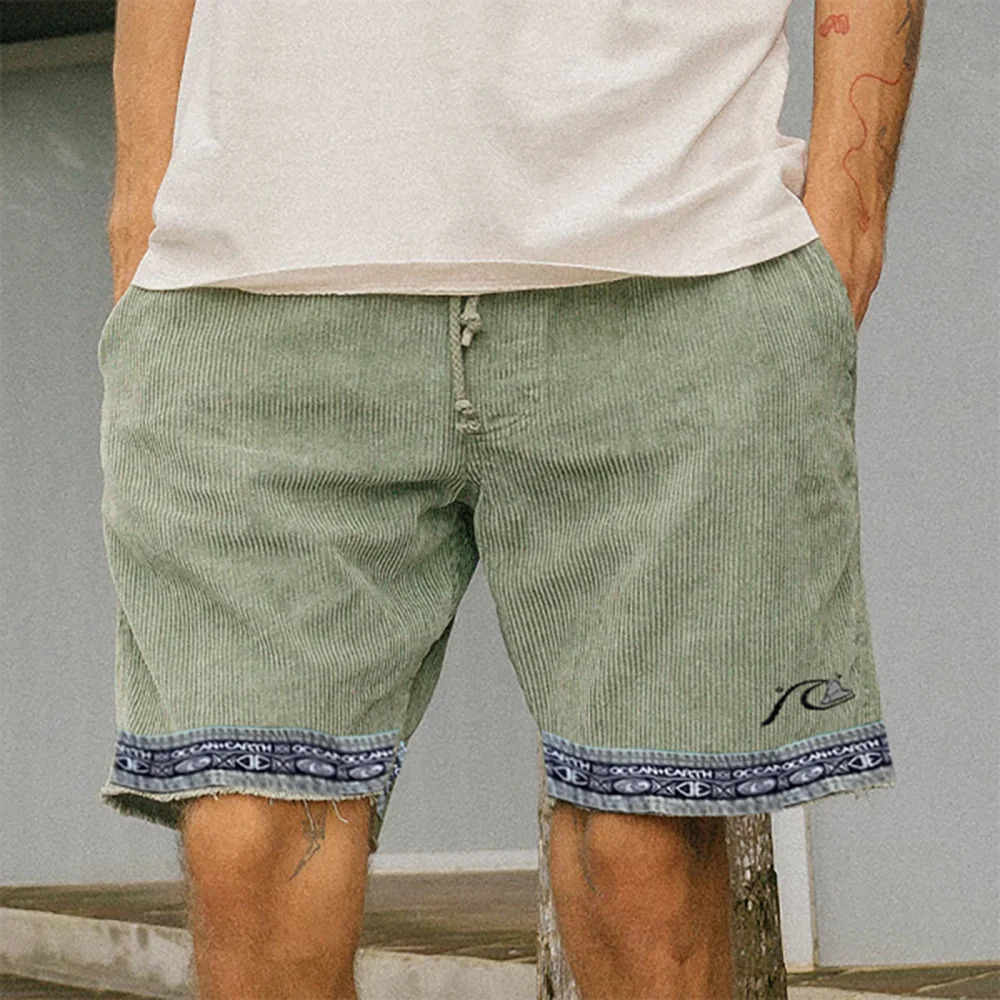 Retro Corduroy Surf Shorts Summer Beach Vacation Casual Fashion Men Short Pants Loose Large Size 3XL Male Outdoor 240415