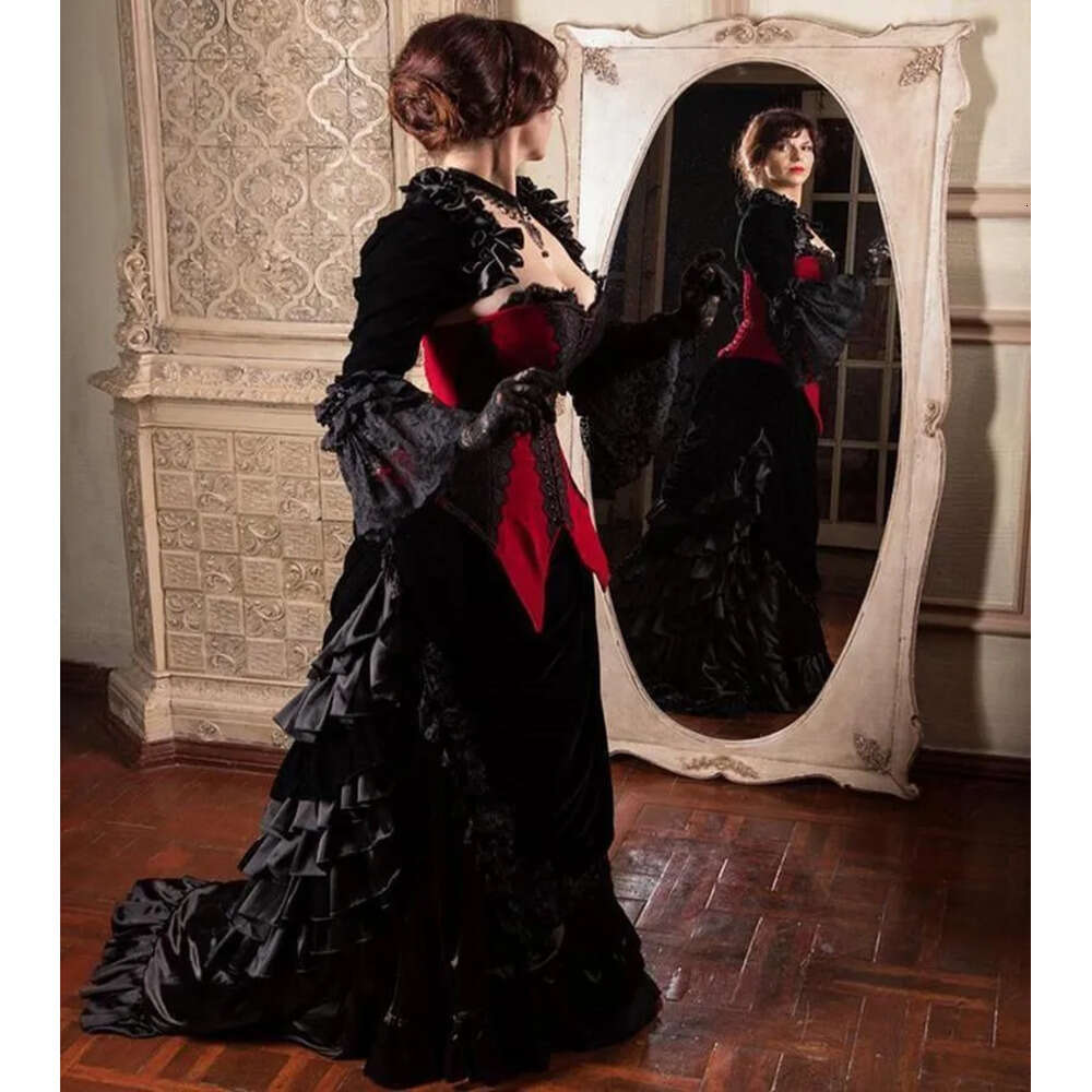 Wedding And Red Vintage Black Dresses Gothic Bridal Gown With Long Sleeves Jacket Veet Sweep Train Sweetheart Vestido De Novia Lace Corset Back