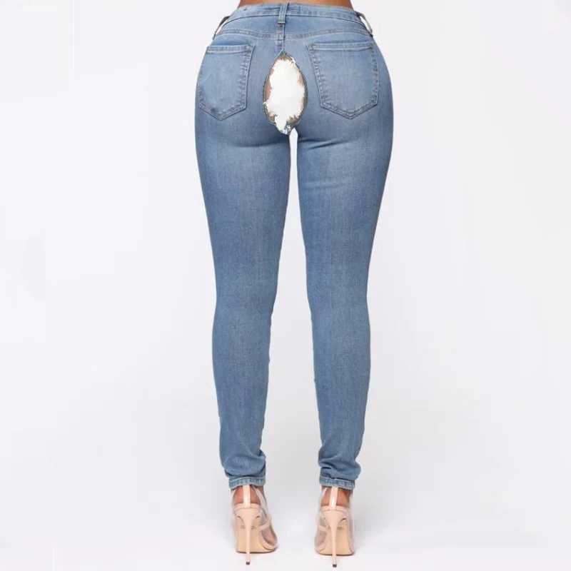 Women's Jeans Open Crotch Hotpants Denim Outdoor Sex Pants Womens Jeans Fashion Pencil Trouser Womens High Waist Y2k Clothing Low Waist H241130
