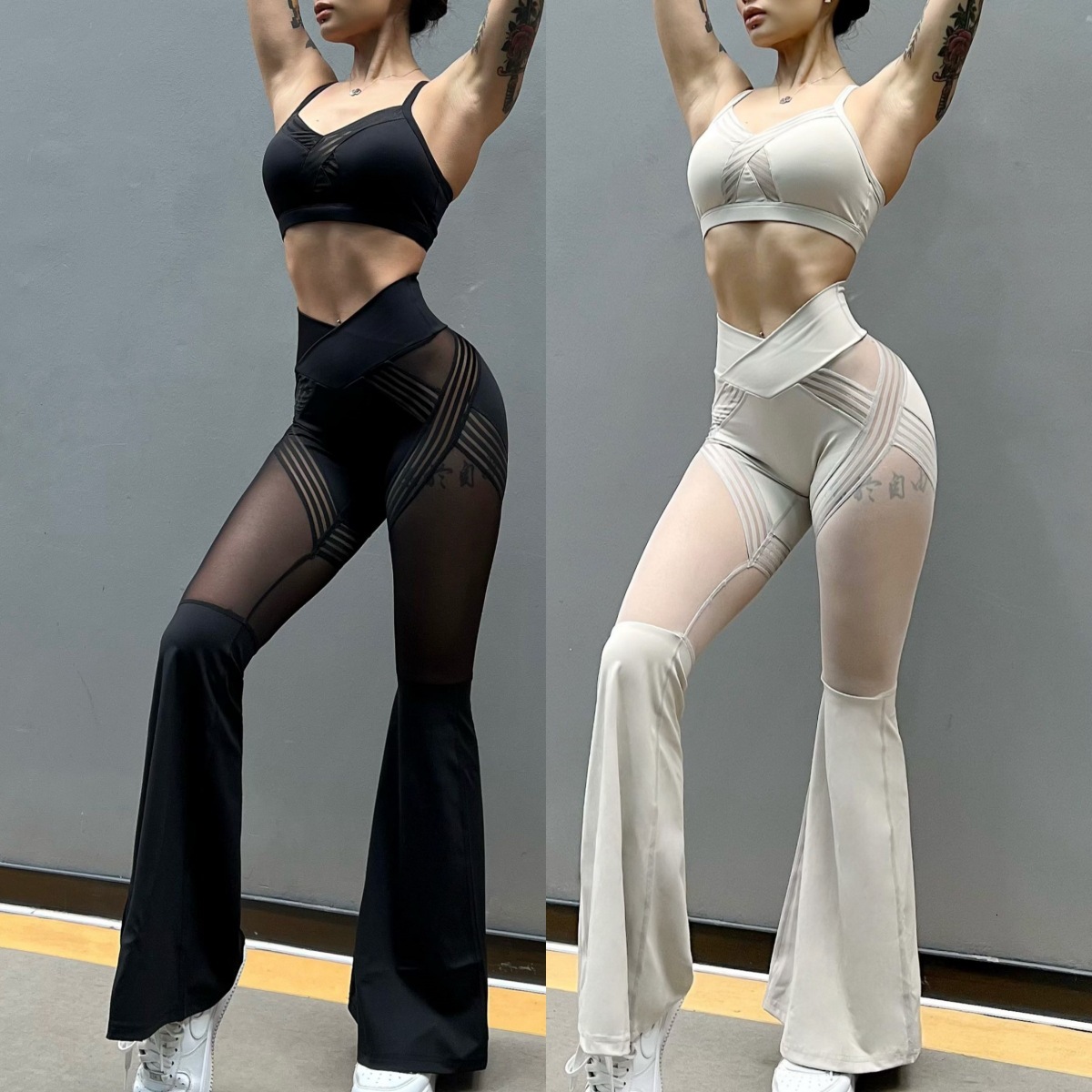 Spicy Girl Sexy Mesh Spliced Loudspeaked Pants Women's Fitness Yoga Dance High Waist Leisure Slimming