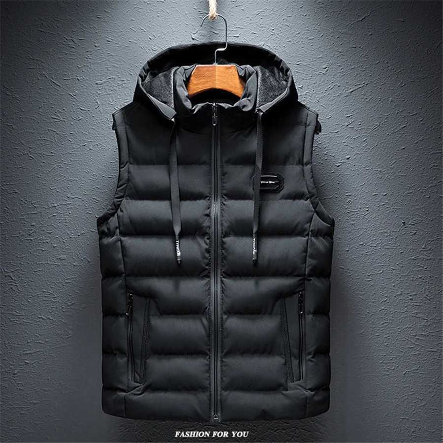 Men's Down Parkas 2024 Winter Mens Vest Sleeveless Hooded Jacket Casual Warm Coat Male Cotton Padded Men Waistcoat Clothing Oversize 6XL z241129