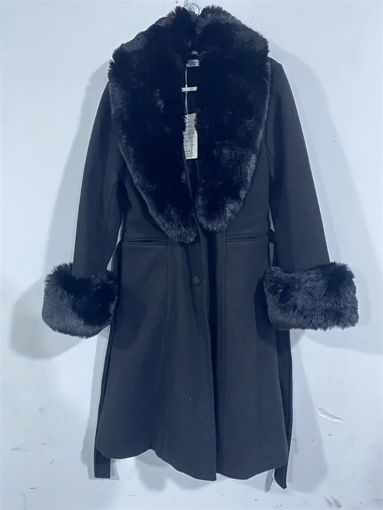 LOLIBOOK Women Winter Warm Cotton Overcoats Big Fur Collar Aline Slim Woolen Coats France Fashion Hepburn Thick Faux 241129