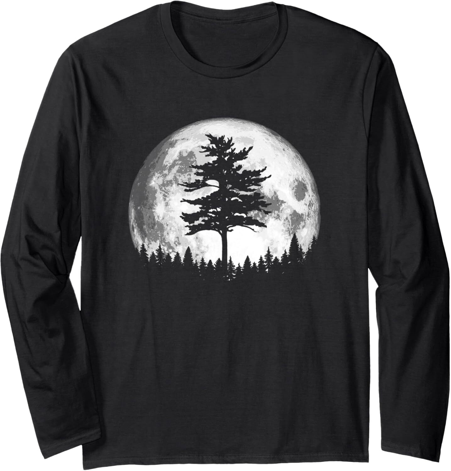 Long Sleeve Shirts for Men sweatshirt Retro Full Moon Minimalist Pine Tree Vintage Graphic Long Sleeve Tee Streetwear Casual tops clothes Fashionable 