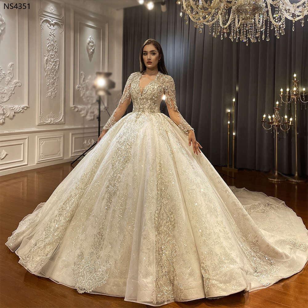 Customized Long Train Wedding Dress Lace