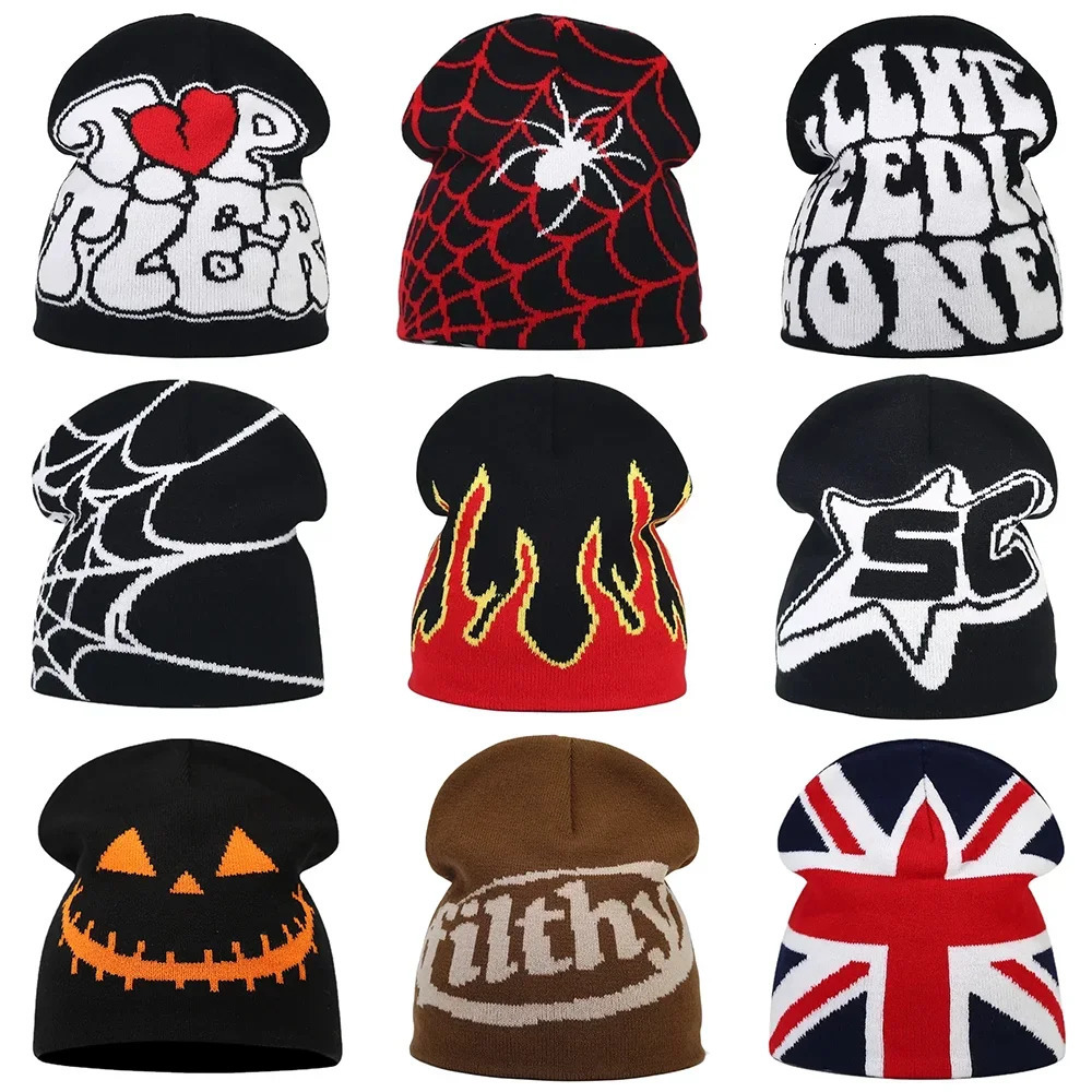 2024 Y2K Letter Knitted Winter Autumn Beanie Cap Men Women Kanye Beanies Gorras Hombre Top Keep Warm Hat Ear Hats Wool Hip Hop 241125